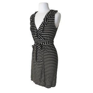 Banana Republic Tianna BLACK WHITE Stripe Ruffle Wrap Mini Dress